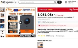 Zrzut ekranu z oferty falownika hybrydowego PowMr 6.2KW 48V PRO na stronie AliExpress.