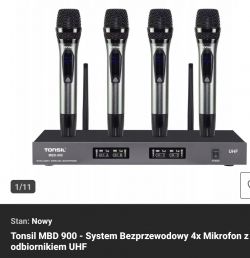 System bezprzewodowy Tonsil MBD 900 z czterema mikrofonami i odbiornikiem UHF.