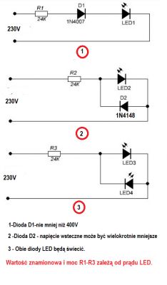 W jakim celu umieszcza się diody prostownicze w schematach diód LED na 230V?