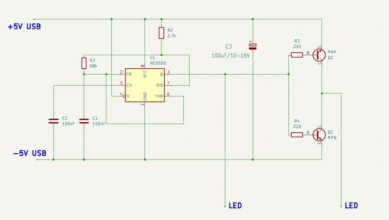 Schemat elektroniczny obwodu z użyciem NE555.