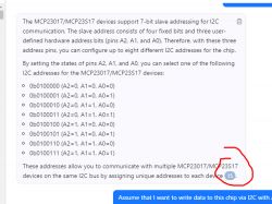 Screenshot of 7-bit Addresses for MCP23017/MCP23S17 Screenshot showing 7-bit addressing for MCP23017/MCP23S17 devices.