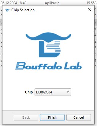Chip selection window with Bouffalo Lab logo and options to select BL602/604 chip.