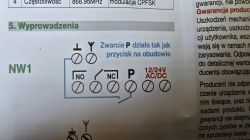 Schemat połączeń przekaźnika Proxima NW1 z opisem zacisków i napięcia