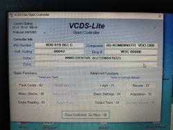 Zrzut ekranu oprogramowania VCDS-Lite na komputerze