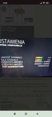 Ekran ustawień anteny pokazujący konfigurację sygnału i typ konwertera SCR.