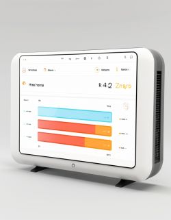 User Interface on a Large Screen User interface on a large screen with charts and text in an unreadable language.
