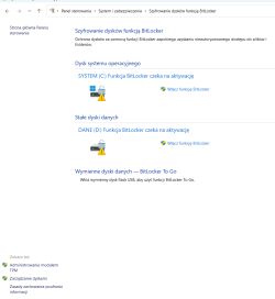 Okno BitLocker z informacjami o dyskach oczekujących na aktywację funkcji szyfrowania