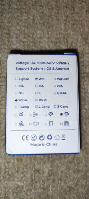 View of a smart switch module box with specifications and supported systems listed.