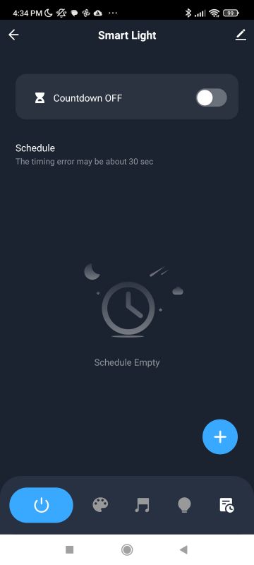 Smart Light App Interface with Schedule Settings Screenshot of Smart Light app showing schedule settings.