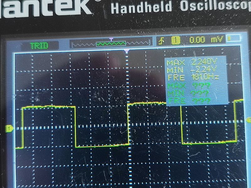 PWM Signal on Oscilloscope Oscilloscope displaying PWM signal at 1810 Hz frequency