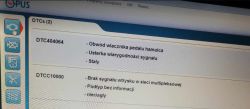 Zrzut ekranu programu diagnostycznego z kodami błędów DTC.