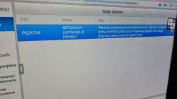 Ekran kodów błędów z widocznym kodem P02A796 na Sprinterze.