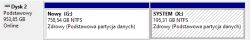 Widok menedżera dysków z dyskiem podzielonym na dwie partycje: G o pojemności 758,54 GB i X o pojemności 195,31 GB.