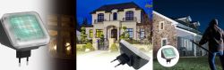 Plug-in LED TV light simulator with night houses and a burglar silhouette holding a crowbar