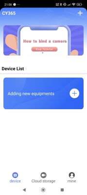 CY365 app screenshot showing device pairing and bottom menu options