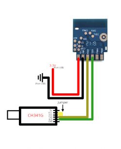Connection diagram between BK7231T module and CH341G USB to TTL converter.