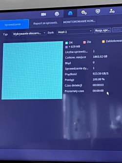 Ekran z wynikami diagnostyki dysku twardego pokazujący mapę bloków.