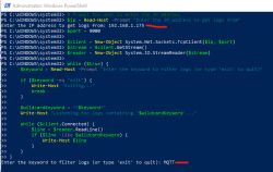 Screenshot showing a PowerShell script for retrieving and filtering logs from a specified IP address and port.