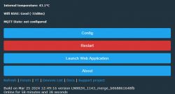 Screenshot of a web application interface showing internal temperature and WiFi status.