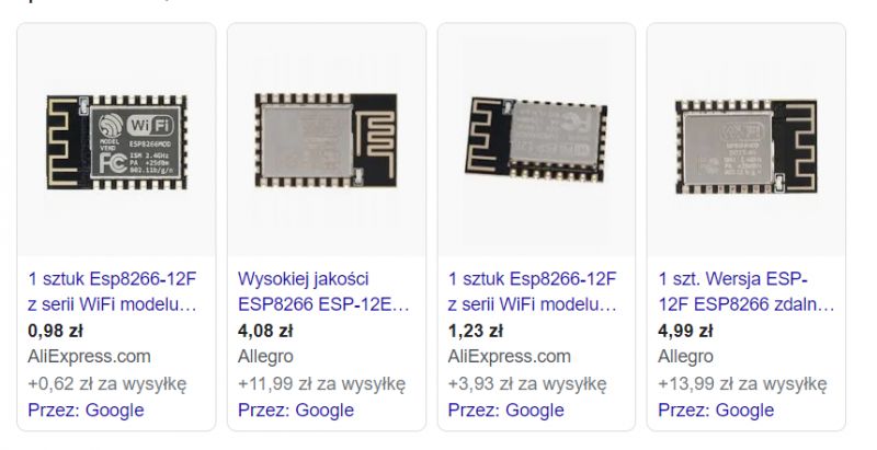 Image of four ESP8266-12F WiFi modules with price offers.