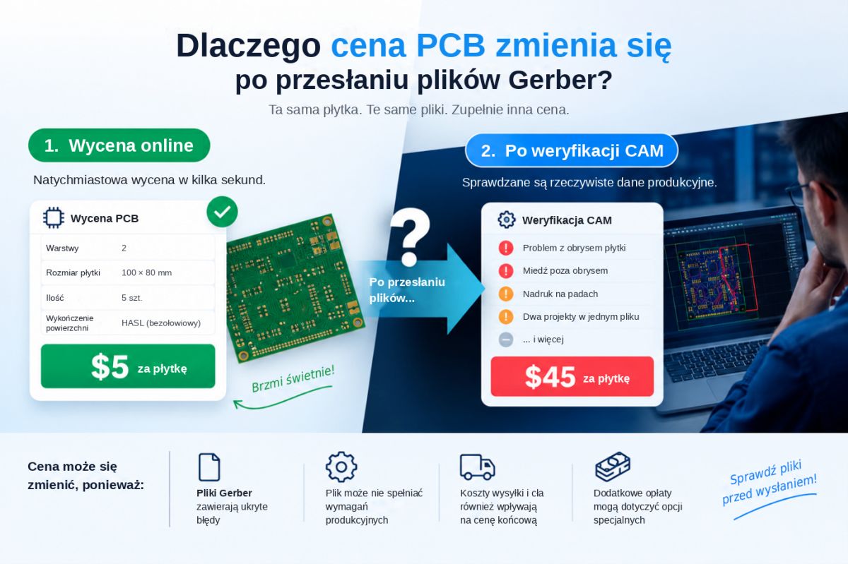 Dlaczego cena PCB zmienia się po przesłaniu plików Gerber? Co CAM faktycznie wykrywa przed produkcją