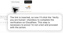 Kursor nad polem Sprawdź, czy jesteś człowiekiem weryfikacji Cloudflare