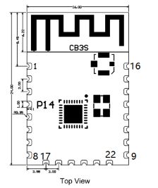 Top view of CB3S module with P14 point marked.