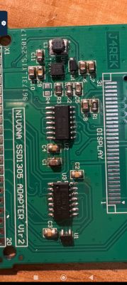 Close-up of a printed circuit board with electronic components.
