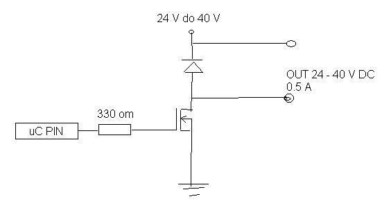 Wlaczanie, wylaczanie napiecia 30V DC, 0.5A przy pomocy proc