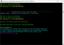 Screenshot of a console application introducing a Beken device into SPI mode.