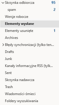 Outlook 365, thunderbir - ustawienie wspólnego folderu do wysyłania i kosza
