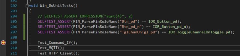 C code fragment with unit test function and SELFTEST_ASSERT calls