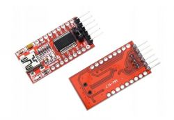 Dwa czerwone moduły konwerterów USB na UART.