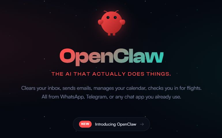 Logo OpenClaw z maskotką i tekstem zachęcającym do użycia AI