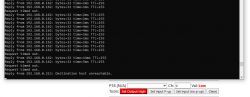 Screenshot showing ping command results in a console and pin settings in an application.