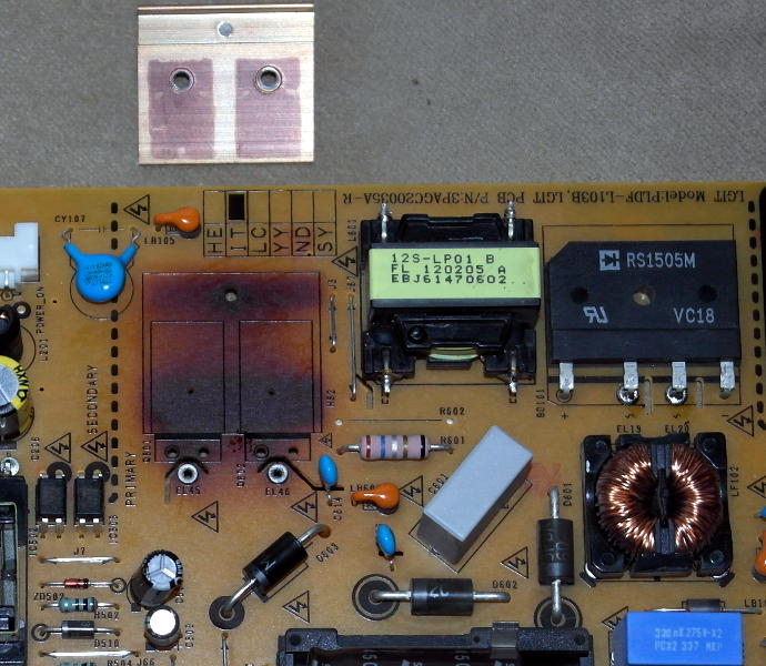 LG 42LM670S-ZA - martwy, przypieczone PCB wokół APFC i podróbki z HUMA