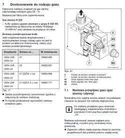Instrukcja regulacji kotła gazowego Buderus z ilustracją i opisem ustawień przepływu gazu.