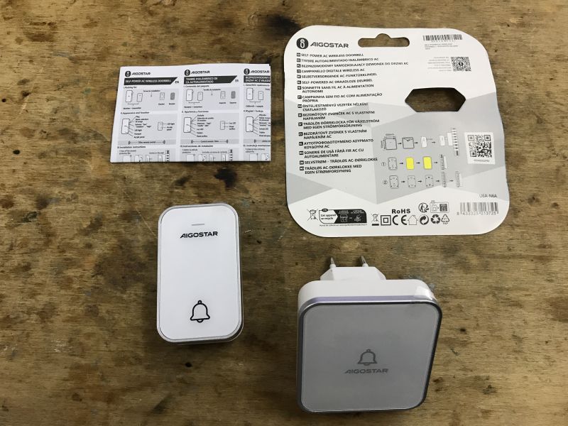 Aigostar Wireless Doorbell with Set Aigostar wireless doorbell with instructions and packaging.