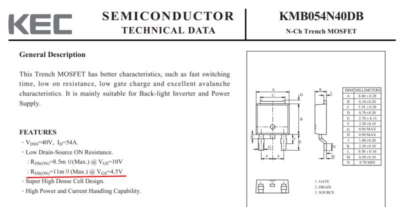 KMB054N40DB MOSFET Specification Technical specification of KMB054N40DB MOSFET.