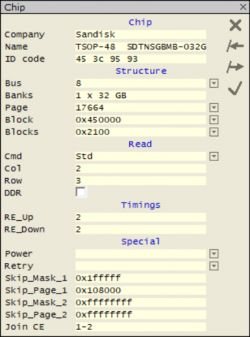 Screenshot of a window displaying information about a Sandisk chip.