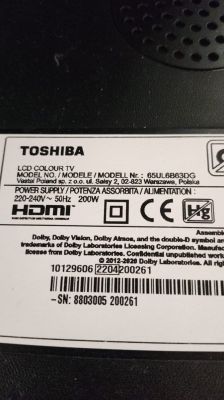 Etykieta z parametrami telewizora Toshiba 65UL6B63DG