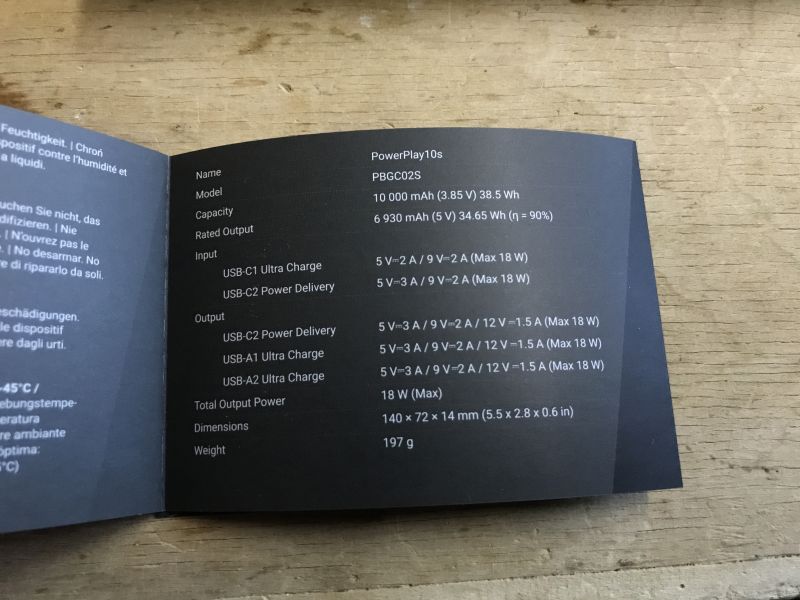 Instrukcja powerbanku Green Cell PowerPlay 10s z modelu PBGC02S z danymi technicznymi.