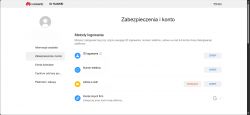 Zrzut ekranu strony Zabezpieczenia i konto w HUAWEI ID, pokazujący metody logowania.