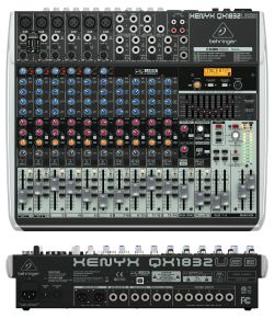 Mikser audio Behringer Xenyx QX1832USB widoczny z góry i z tyłu