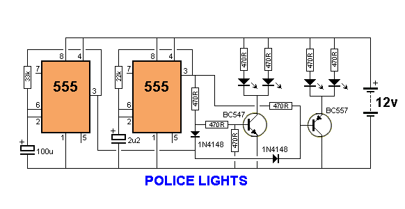 Полицейская мигалка на ne555 схема