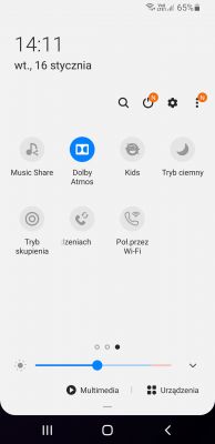 Interfejs Samsung Galaxy S9 z włączonymi funkcjami, w tym Dolby Atmos i Połączenia przez Wi-Fi.