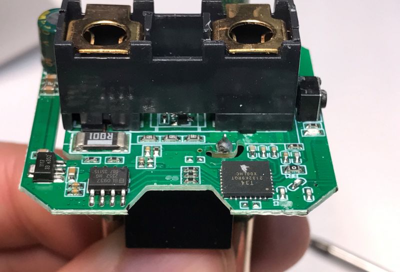 Printed Circuit Board with Electronic Components and Jack Socket Printed circuit board with electronic components and a jack socket.