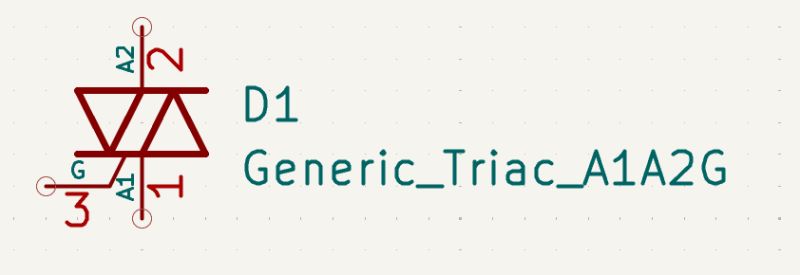 Symbol triaka z oznaczeniami A1, A2 i G oraz napisem „Generic_Triac_A1A2G”