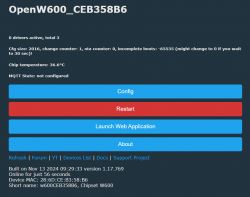 Screenshot of OpenW600 interface with buttons and system information.