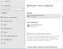 Ustawienia Windows pokazujące sparowane urządzenie Bluetooth i inne urządzenia z TV Samsung 7 Series.